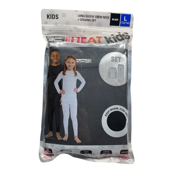 32 Degrees HEAT Kids Long sleeve crew neck + Legging set Base Set Black Large. - Picture 2 of 9